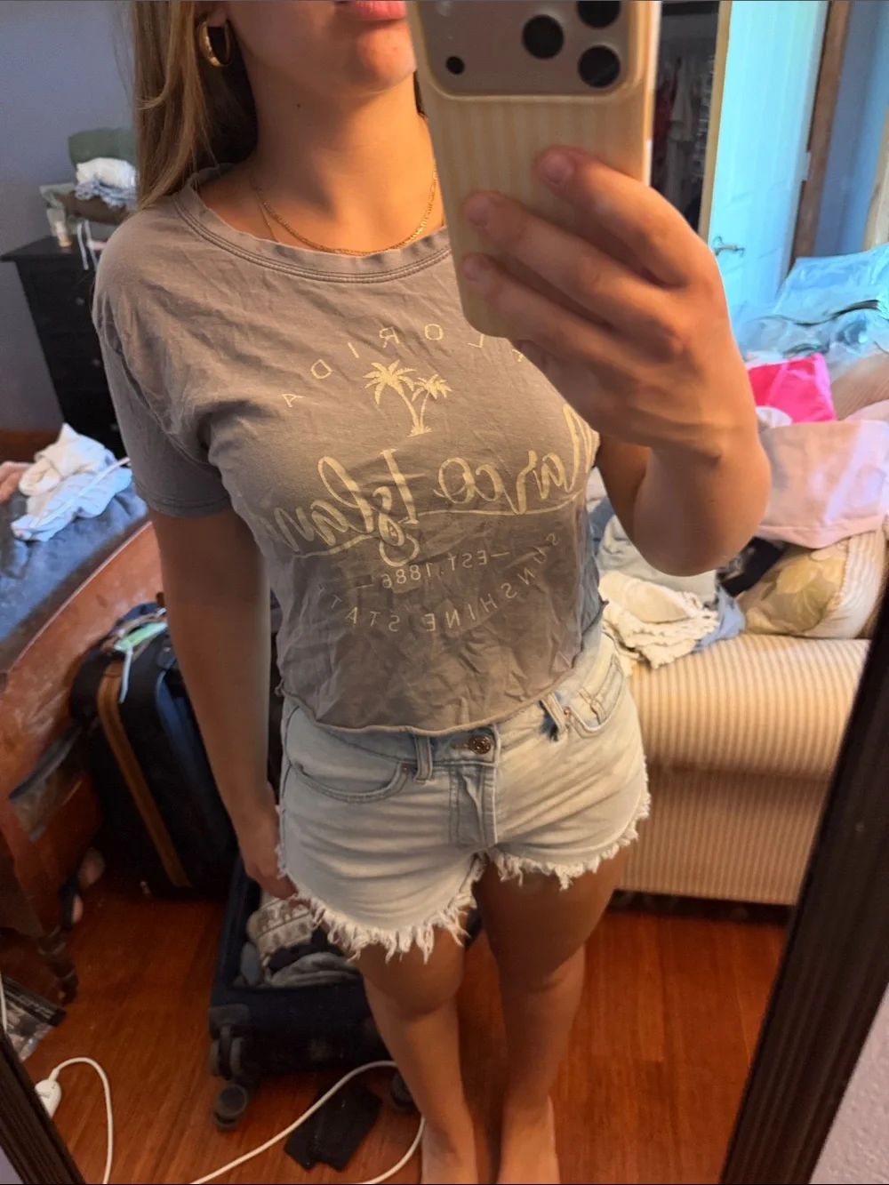 Marco Island Graphic Crop Top in Grey